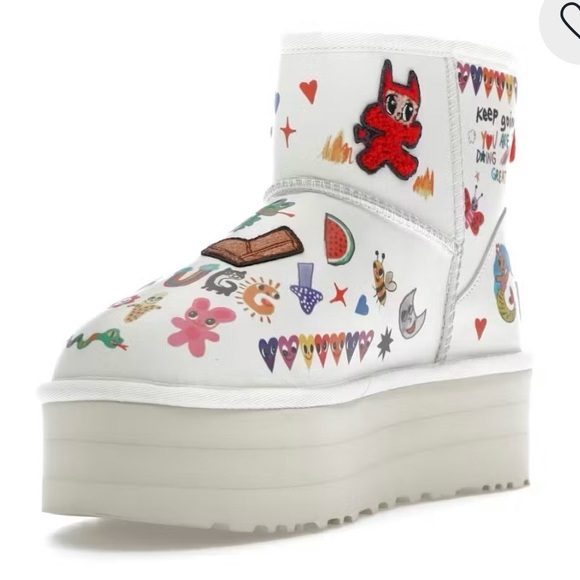 UGG White Multicolor Graphic Ankle Boots - Picture 2 of 3